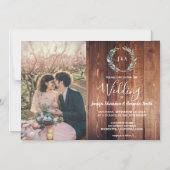 Rustic leaves on barn wood monogram photo Wedding Magnetic Invitation (Front)