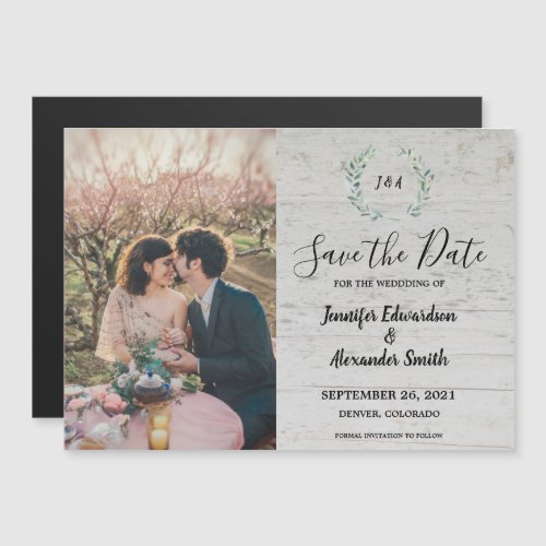 Rustic leaves on barn wood photo Save the Date Mag Magnetic Invitation