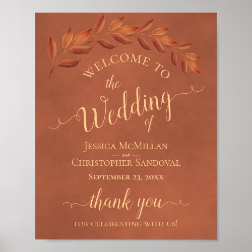 Rustic Leaves on Terracotta Wedding Welcome Sign