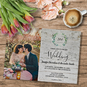 Rustic leaves on wood monogram photo Wedding Magnetic Invitation