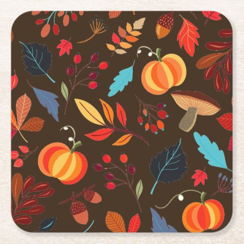 Rustic Leaves  Pumpkins Autumn Table Coaster