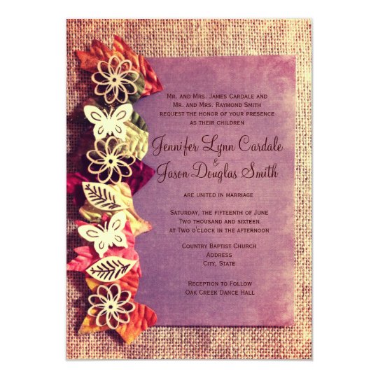 Rustic Leaves Purple Fall Wedding Invitations Zazzle Rustic Leaves Purple Fall Wedding Invitations
