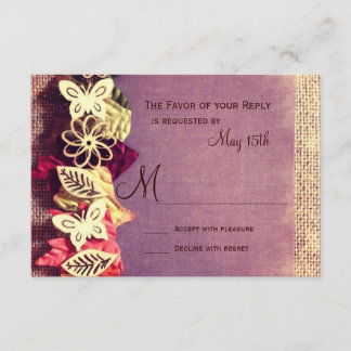 Rustic Leaves Purple Fall Wedding RSVP Cards