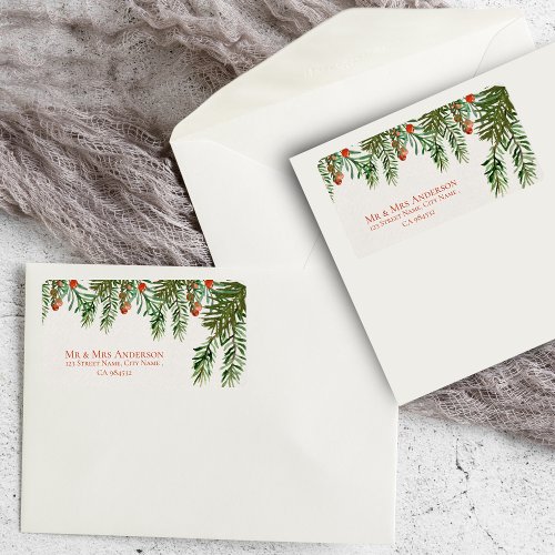 Rustic Leaves Red Berry Christmas Wedding Address  Label