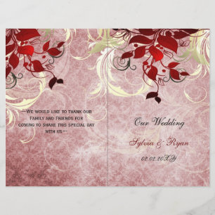 Rustic leaves red winter bi fold Wedding program