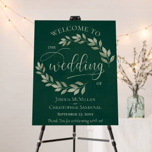 Rustic Leaves Sage & Emerald Green Wedding Welcome Foam Board