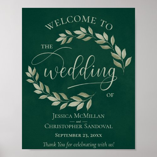 Rustic Leaves Sage  Emerald Wedding Welcome Sign