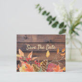 Rustic Leaves Save The Date Thanksgiving Dinner Invitation Postcard (Standing Front)
