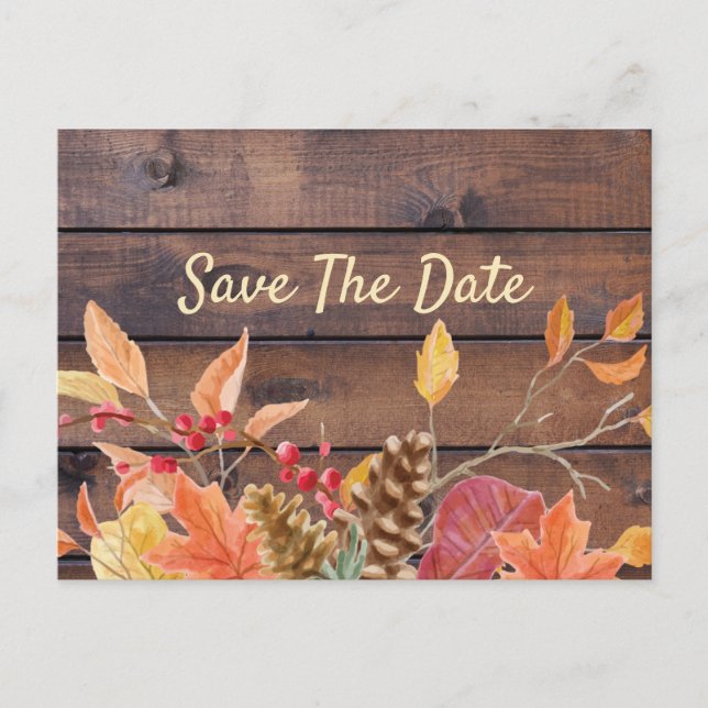 Rustic Leaves Save The Date Thanksgiving Dinner Invitation Postcard (Front)