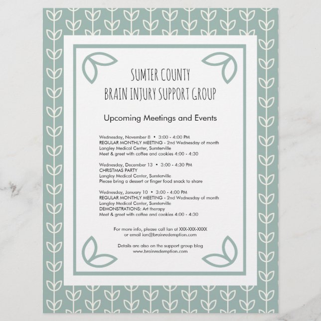 Rustic Leaves Support Group Newsletter Flyer (Front)