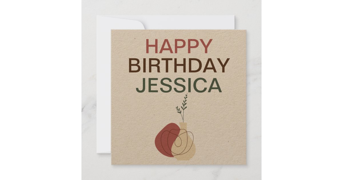 Rustic Leaves Vase Happy Birthday Name Card Zazzle Com