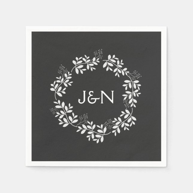 Rustic Leaves Wreath Modern Personalized Wedding Paper Napkins (Front)