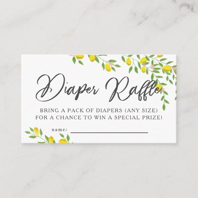 Rustic Lemon Baby Shower Diaper Raffle Ticket Enclosure Card (Front)