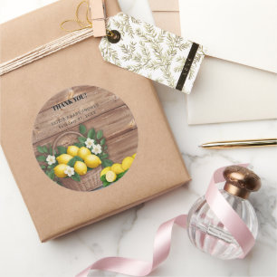 Rustic Lemon Basket Modern Cute Baby Shower Classic Round Sticker