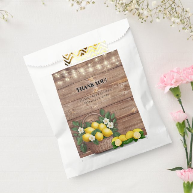 Rustic Lemon Basket Modern Cute Baby Shower Favor Bag (Sealed)