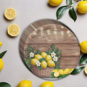 Rustic Lemon Basket Modern Cute Baby Shower Paper Plates