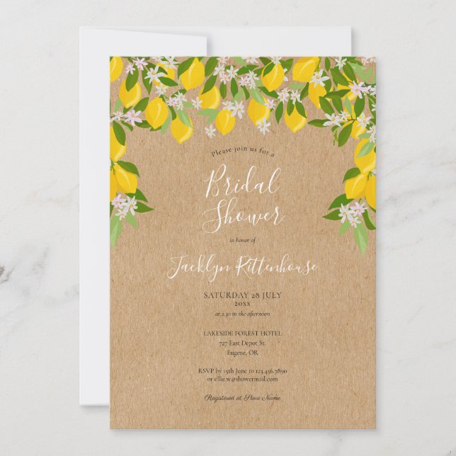 Rustic Lemon Blossom Greenery Bridal Shower Invitation (Front)
