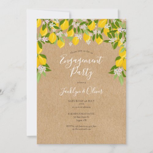 Rustic Lemon Blossom Greenery Engagement Party Invitation