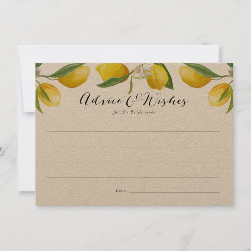 Rustic Lemon Bridal Shower advice and wishes cards