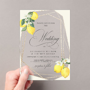 Rustic Lemon Citrus Boho Summer Wedding Acrylic Invitations
