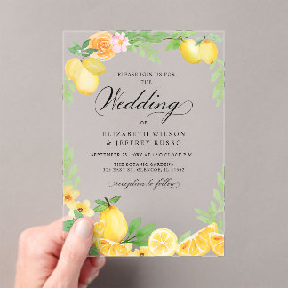 Rustic Lemon Citrus Boho Summer Wedding Acrylic Invitations