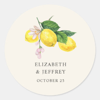 Rustic Lemon Citrus Boho Summer Wedding Classic Round Sticker