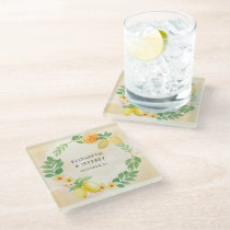 Rustic Lemon Citrus Boho Summer Wedding Glass Coaster