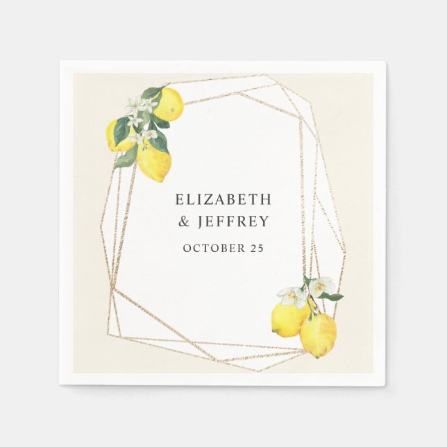 Rustic Lemon Citrus Boho Summer Wedding Napkins (Front)