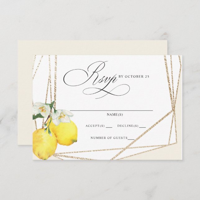 Rustic Lemon Citrus Boho Summer Wedding RSVP Card (Front/Back)