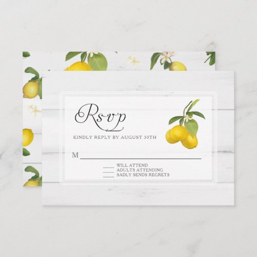 Rustic Lemon Citrus Floral Yellow White Wood  RSVP Card