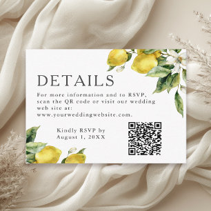 Rustic Lemon Citrus Watercolor Wedding Details Enclosure Card