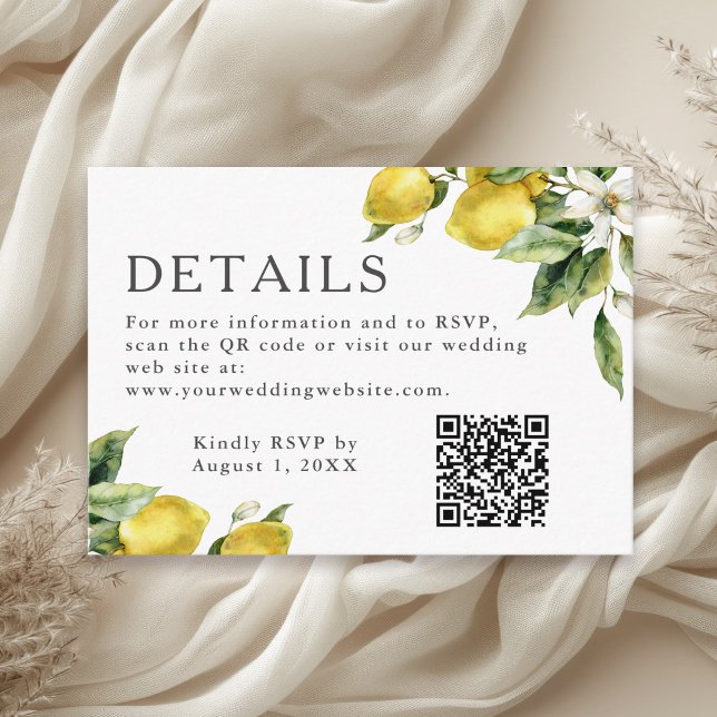 Rustic Lemon Citrus Watercolor Wedding Details Enclosure Card (Creator Uploaded)