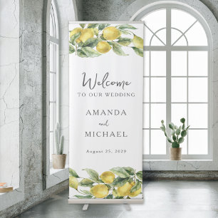 Rustic Lemon Citrus Watercolor Wedding Welcome Retractable Banner