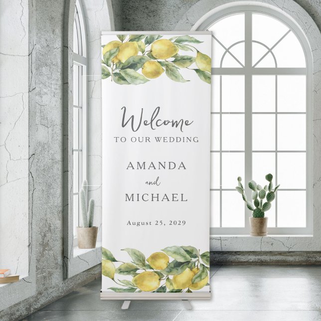 Rustic Lemon Citrus Watercolor Wedding Welcome Retractable Banner (Creator Uploaded)
