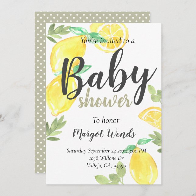 Rustic lemon fruit wedding babyshower invite (Front/Back)
