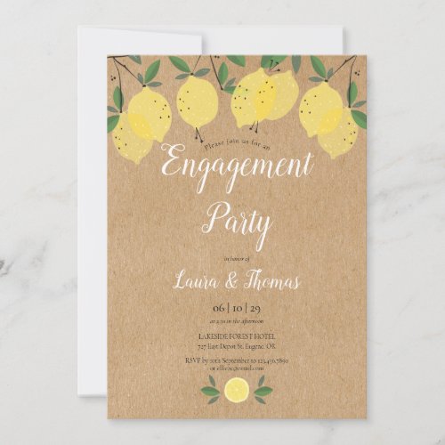 Rustic Lemon Greenery Engagement Party Invitation