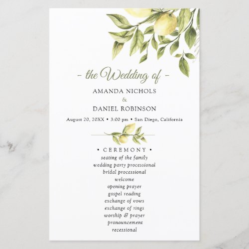 Rustic Lemon Greenery Wedding Ceremony Program