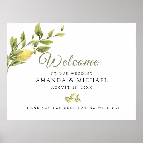 Rustic Lemon Greenery Wedding Welcome Sign