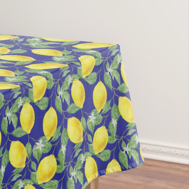 Rustic Lemon Pattern blue Kitchen Tablecloth (In Situ)