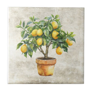 Rustic Lemon Potted Tree Cottage Ceramic Tile