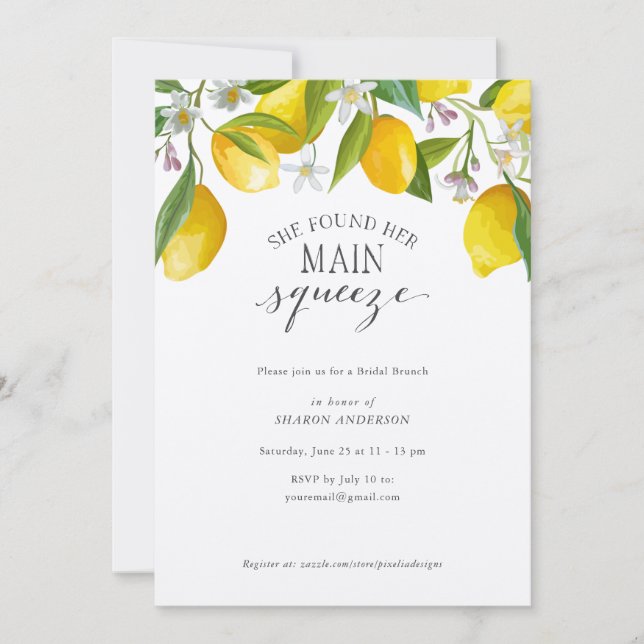 Rustic Lemon She found her main squeeze, Bridal  Invitation (Front)