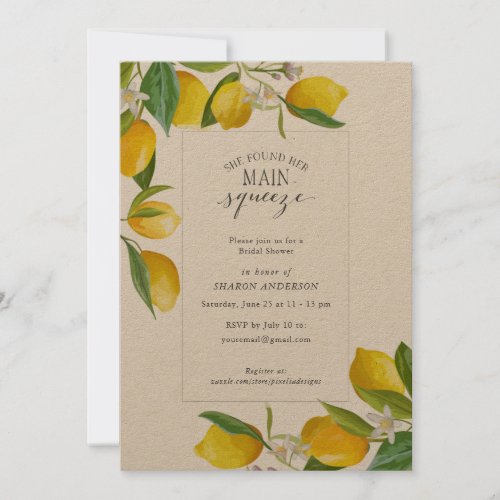 Rustic Lemon She found her main squeeze Bridal Invitation