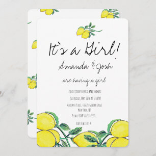 Rustic Lemon Watercolor Citrus Bunch Baby Shower Invitation