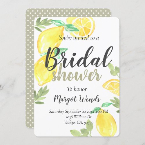 Rustic lemon wedding bridal shower invite