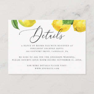 Rustic Lemon Wedding Details. Citrus Accommodation Enclosure Card