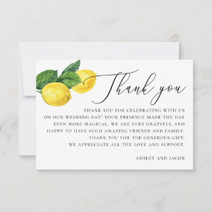 Rustic Lemon Wedding   Watercolor Citrus Grove Thank You Card