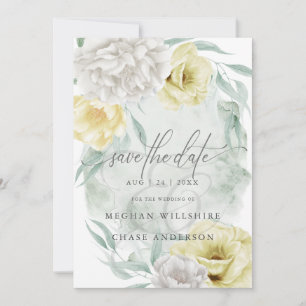 Rustic Lemon Yellow Ivory Peony Flowers Invitation