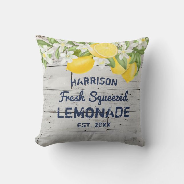 Rustic Lemonade Family Name Throw Pillow (Front)