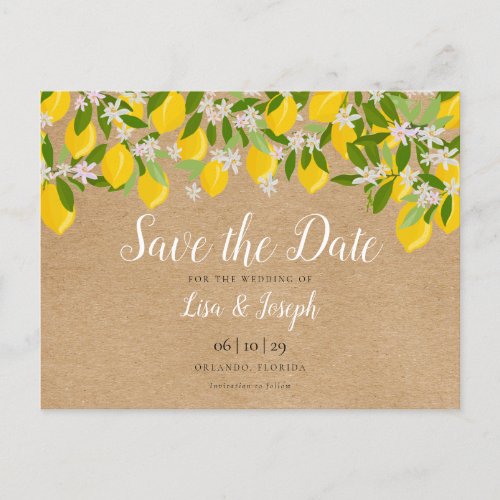 Rustic Lemons Blossom Elegant Save the Date Announcement Postcard