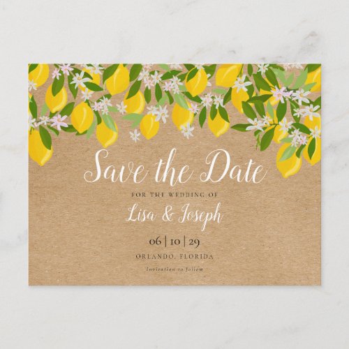 Rustic Lemons Blossom Elegant Save the Date Postcard